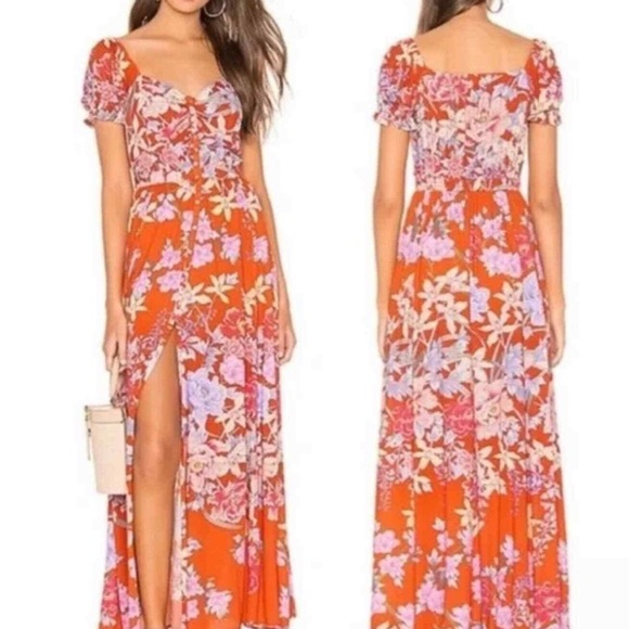Spell button down Dress in Orange Floral - Picture 2 of 7